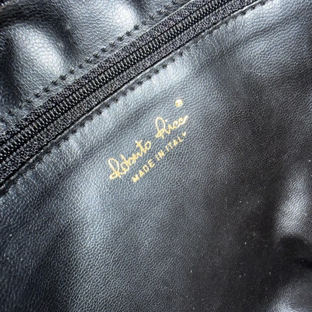 Vintage Roberto Ricci Black Suede Western Bag Stamped Lizard Trim Details